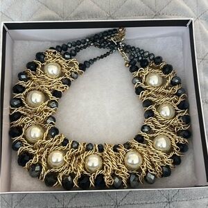 Gold & Black Pearl Statement Necklace